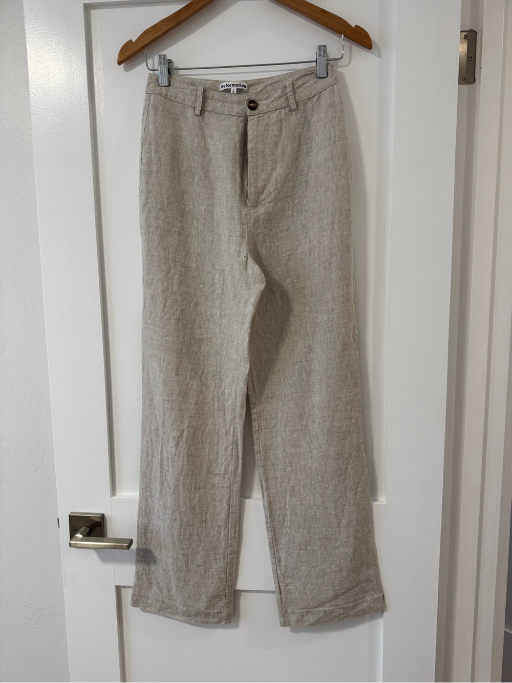 Reformation Linen Blend Wide-Leg Pants — Oatmeal